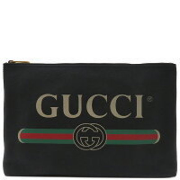 Gucci Leather Black Clutch Print Portfolio Bag - Picture 1 of 9